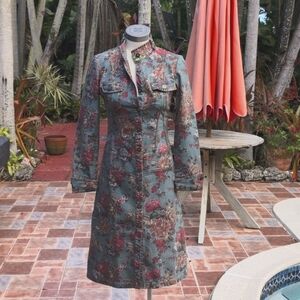 Oumeisaier collection, denim, stretch, gray/turquoise/red dress, size S (XS)